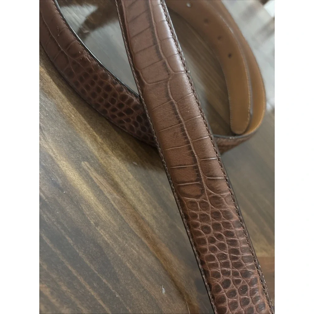 Polo Ralph Lauren Brown Genuine Leather Alligator Crocodile Dress Belt Men 52